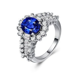 Elegant 925 Silver Ring Oval Cut Blue Sapphire New